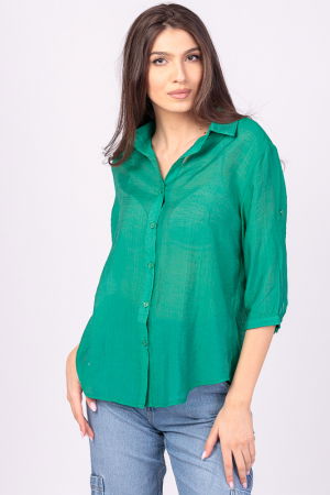 Cămăși Casual - Camasa verde, subtire, cu guler clasic