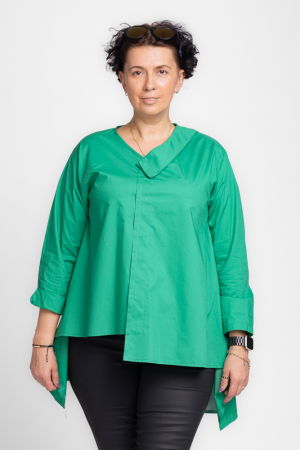 Camasa asimetrica din poplin de bumbac cu decolteu V, verde [2]