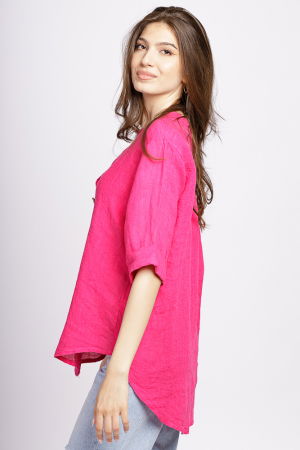 Camasa fucsia din in cu nasture metalic decorativ [1]