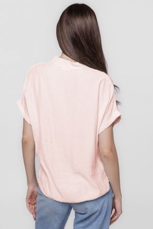 Camasa roz pal din vascoza creponata, cu guler tunica si nod in fata [2]