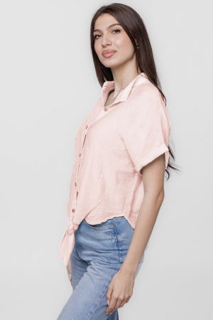 Camasa roz pal din vascoza creponata, cu guler tunica si nod in fata [1]