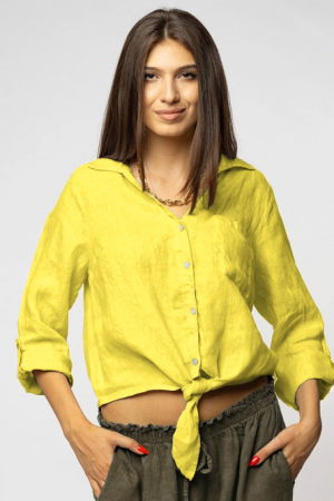 Cămăși din In - Camasa galbena din in cu nod in fata