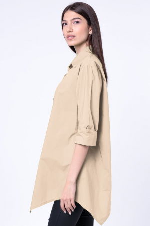 Camasa bej din poplin satinat de bumbac, cu un colt lateral [2]