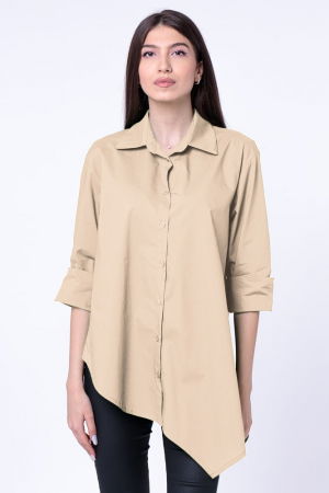 Camasa bej din poplin satinat de bumbac, cu un colt lateral [3]