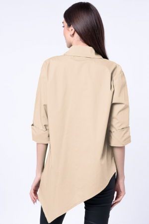 Camasa bej din poplin satinat de bumbac, cu un colt lateral [1]