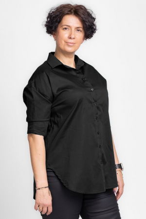 Camasa dreapta din poplin de bumbac, neagra [2]