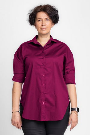 Cămăși din Bumbac - Camasa dreapta din poplin de bumbac, mov zmeura