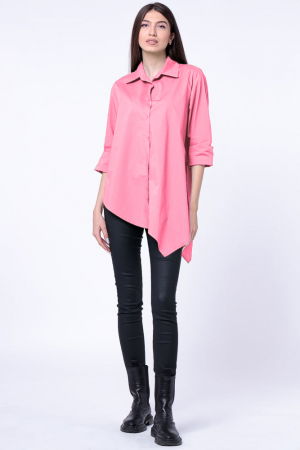 Bluze Casual - Camasa roz din poplin satinat de bumbac, cu un colt lateral