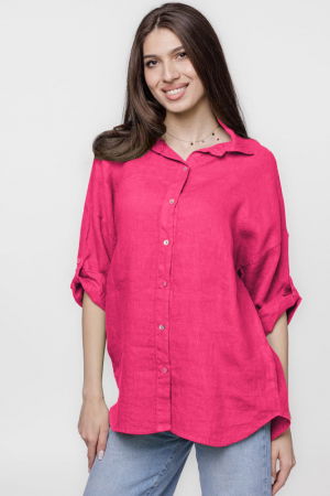 Cămăși din In - Camasa fucsia lejera, din in cu dantela pe spate