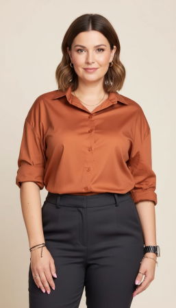 Camasa caramizie, dreapta, din poplin de bumbac [1]