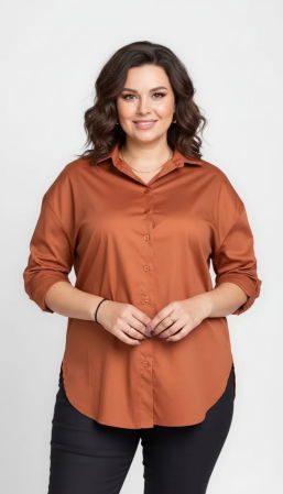 Cămăși din Bumbac - Camasa caramizie, dreapta, din poplin de bumbac
