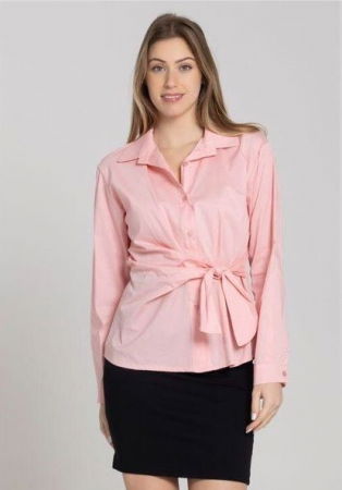 Camasa clasica, din poplin de bumbac, cu nod pe talie, roz [3]