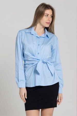 Camasa clasica, din poplin de bumbac, cu nod pe talie, bleu [3]