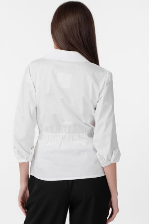 Camasa clasica, din poplin de bumbac, cu nod pe talie, alba [2]