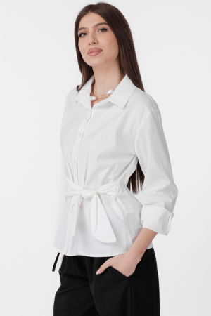 Camasa clasica, din poplin de bumbac, cu nod pe talie, alba [1]