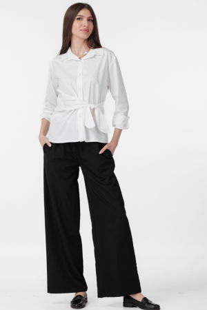 Camasa clasica, din poplin de bumbac, cu nod pe talie, alba