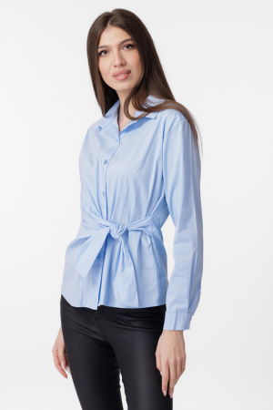 Camasa clasica, din poplin de bumbac, cu nod pe talie, bleu [1]