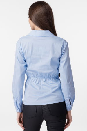 Camasa clasica, din poplin de bumbac, cu nod pe talie, bleu [2]