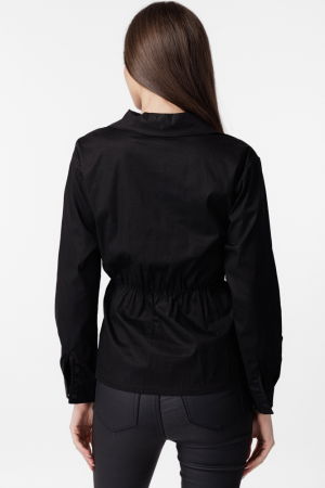 Camasa clasica, din poplin de bumbac, cu nod pe talie, neagra [3]