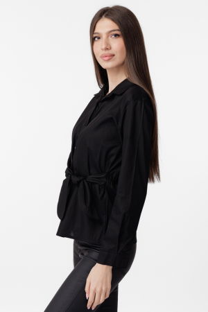 Camasa clasica, din poplin de bumbac, cu nod pe talie, neagra [1]