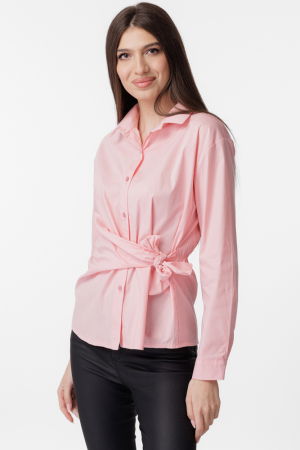 Camasa clasica, din poplin de bumbac, cu nod pe talie, roz [1]