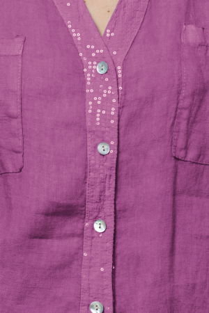 Camasa mov zmeura din in cu paiete si dantela pe spate [1]