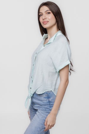 Camasa verde pastel din vascoza creponata, cu guler tunica si nod in fata [1]