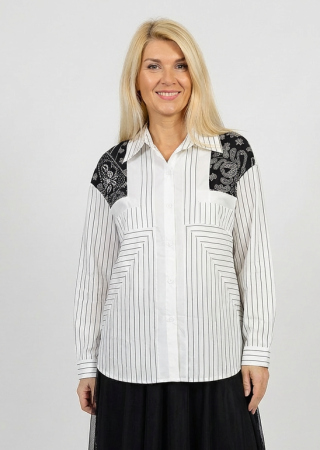 ÎMBRĂCĂMINTE - Camasa dama alb-negru cu dungi si imprimeu decorativ