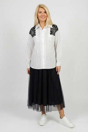 Camasa dama alb-negru cu dungi si imprimeu decorativ [1]