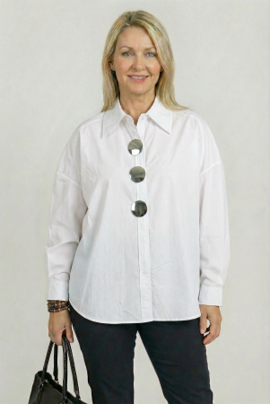 Camasa dama lejera din bumbac cu nasturi decorativi argintii metalici – alba [1]
