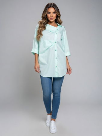 ÎMBRĂCĂMINTE - Camasa dama lejera din bumbac cu guler asimetric, verde menta