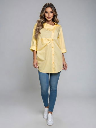ÎMBRĂCĂMINTE - Camasa dama lejera din bumbac cu guler asimetric, galben