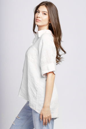 Camasa din in alba cu siret pe spate in dreptul gulerului [2]