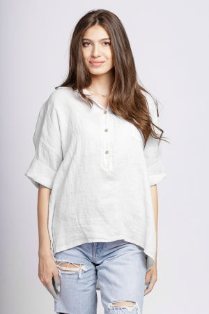 Cămăși din In - Camasa din in alba cu siret pe spate in dreptul gulerului