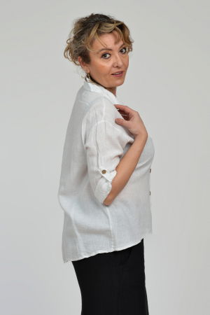 Camasa din in cu buzunar pe piept, alba [4]