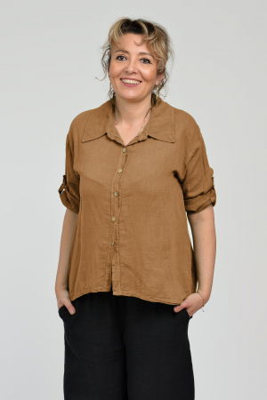 Cămăși din In - Camasa din in cu coada de randunica, camel