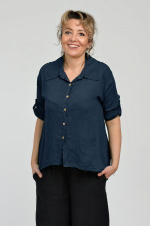 Cămăși din In - Camasa din in cu coada de randunica, bleumarin
