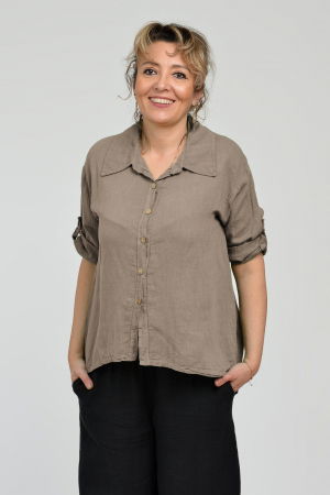 Îmbrăcăminte - Camasa din in cu coada de randunica, bej inchis