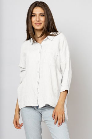 Camasa din in cu inel metalic pe spate Stella Milani, alba [1]