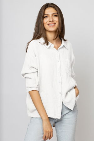 Cămăși din In - Camasa din in cu inel metalic pe spate Stella Milani, alba
