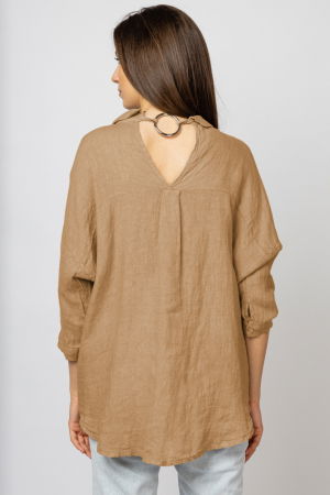 Camasa din in cu inel metalic pe spate Stella Milani, camel [2]