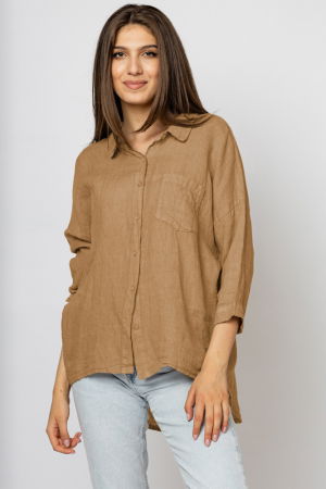 Camasa din in cu inel metalic pe spate Stella Milani, camel [1]