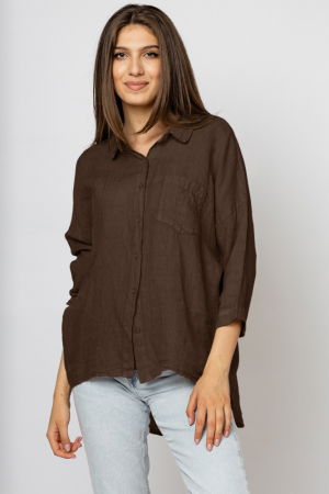 Camasa din in cu inel metalic pe spate Stella Milani, maro [1]