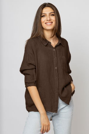Cămăși din In - Camasa din in cu inel metalic pe spate Stella Milani, maro