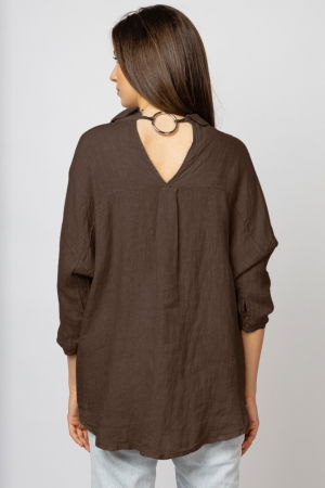 Camasa din in cu inel metalic pe spate Stella Milani, maro [2]