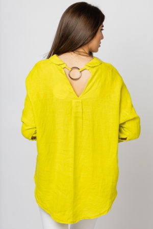 Cămăși din In - Camasa din in cu inel metalic pe spate Stella Milani, galben lime