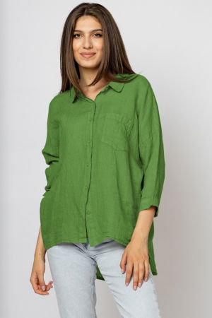 Camasa din in cu inel metalic pe spate Stella Milani, verde oliv [1]