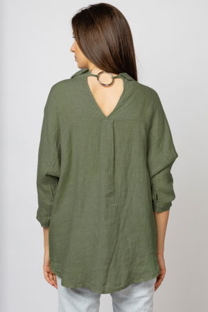 Camasa din in cu inel metalic pe spate Stella Milani, kaki [2]