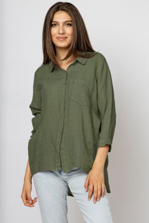 Camasa din in cu inel metalic pe spate Stella Milani, kaki [1]