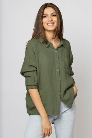 Cămăși din In - Camasa din in cu inel metalic pe spate Stella Milani, kaki